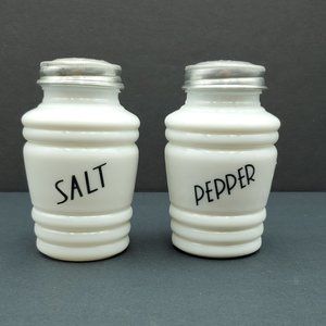 Ribbed Beehive White Glass Salt & Pepper Shakers